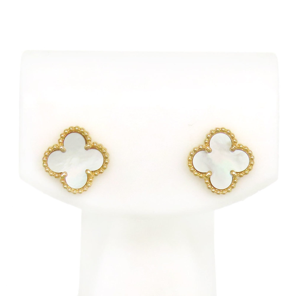 Authentic Van Cleef & Arpels 18K Mother of Pearl Magic Alhambra Earrings - Picture 2 of 5